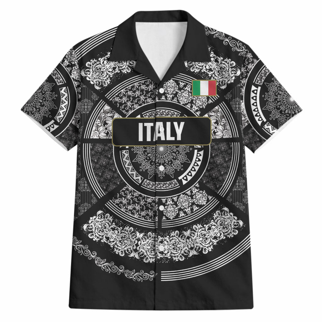 Italy Rugby Concept Custom Hawaiian Shirt Black and White Mandala Inspired