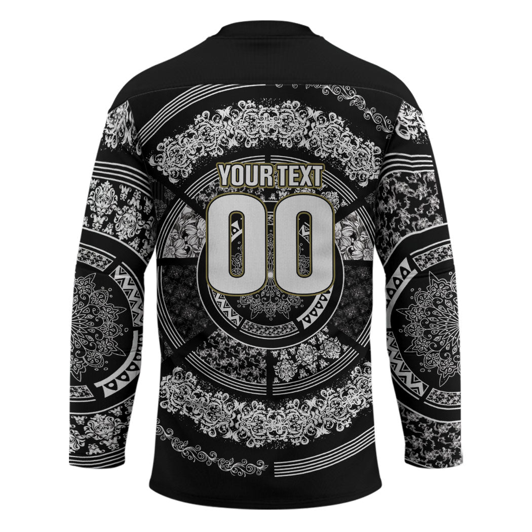 Italy Rugby Concept Custom Hockey Jersey Black and White Mandala Inspired