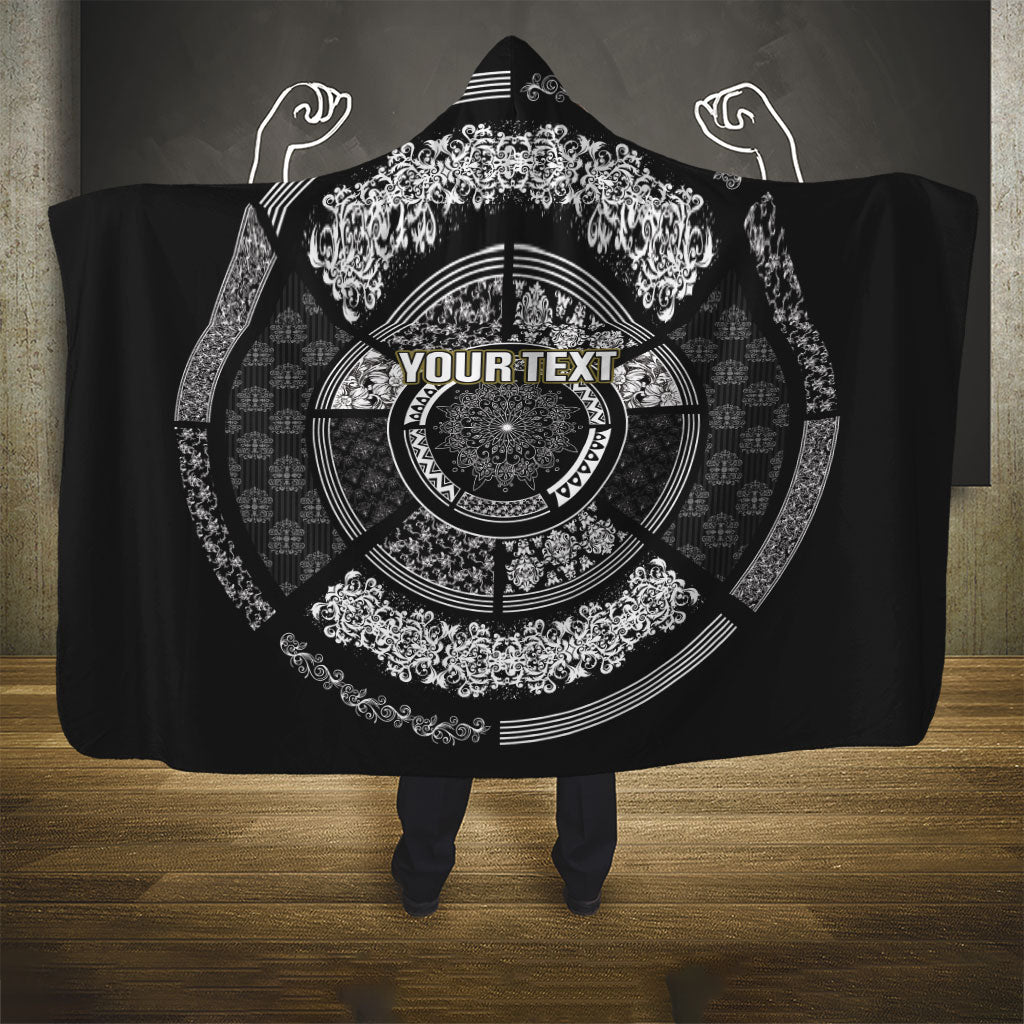 Italy Rugby Concept Custom Hooded Blanket Black and White Mandala Inspired