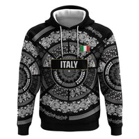 Italy Rugby Concept Custom Hoodie Black and White Mandala Inspired
