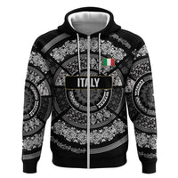 Italy Rugby Concept Custom Hoodie Black and White Mandala Inspired