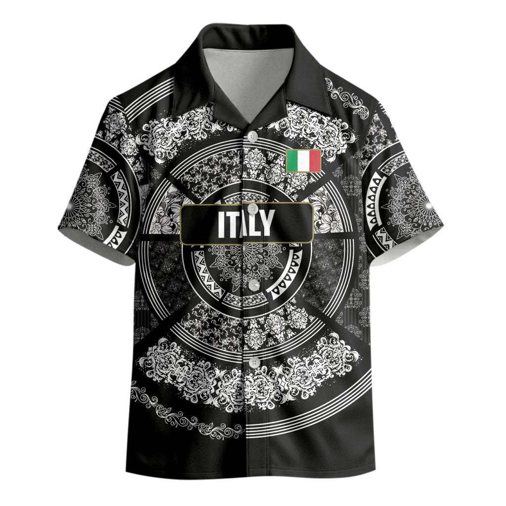 Italy Rugby Concept Custom Kid Hawaiian Shirt Black and White Mandala Inspired