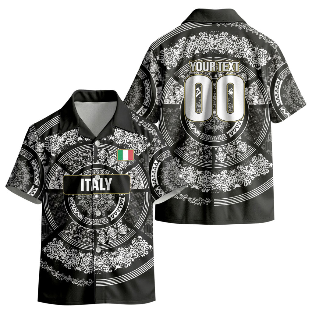 Italy Rugby Concept Custom Kid Hawaiian Shirt Black and White Mandala Inspired