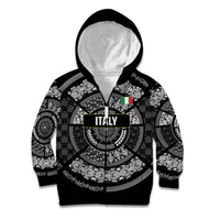 Italy Rugby Concept Custom Kid Hoodie Black and White Mandala Inspired