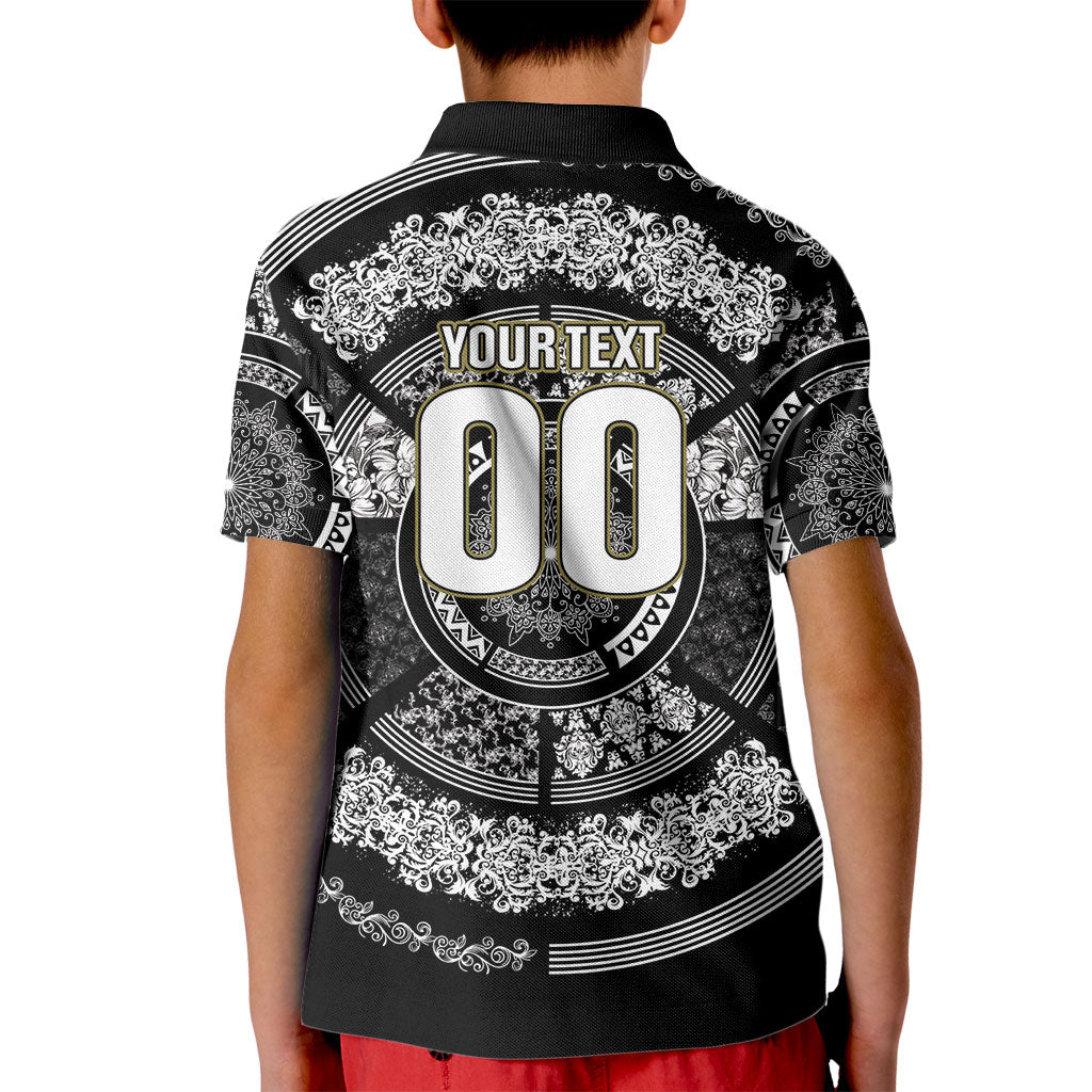 Italy Rugby Concept Custom Kid Polo Shirt Black and White Mandala Inspired