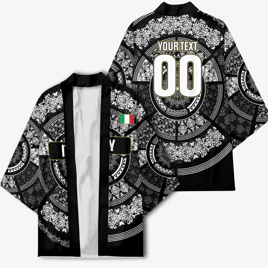 Italy Rugby Concept Custom Kimono Black and White Mandala Inspired