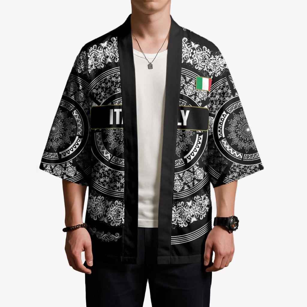 Italy Rugby Concept Custom Kimono Black and White Mandala Inspired