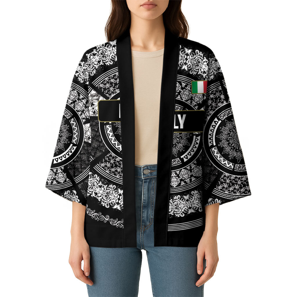 Italy Rugby Concept Custom Kimono Black and White Mandala Inspired