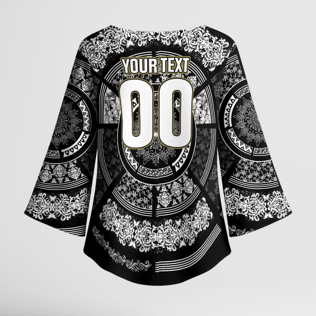 Italy Rugby Concept Custom Kimono Sleeve Blouse Black and White Mandala Inspired