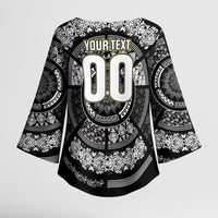 Italy Rugby Concept Custom Kimono Sleeve Blouse Black and White Mandala Inspired