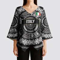 Italy Rugby Concept Custom Kimono Sleeve Blouse Black and White Mandala Inspired