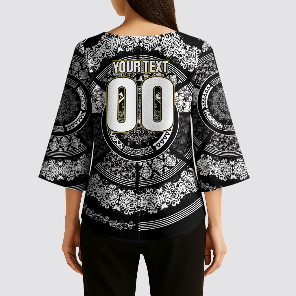 Italy Rugby Concept Custom Kimono Sleeve Blouse Black and White Mandala Inspired