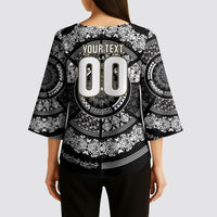 Italy Rugby Concept Custom Kimono Sleeve Blouse Black and White Mandala Inspired