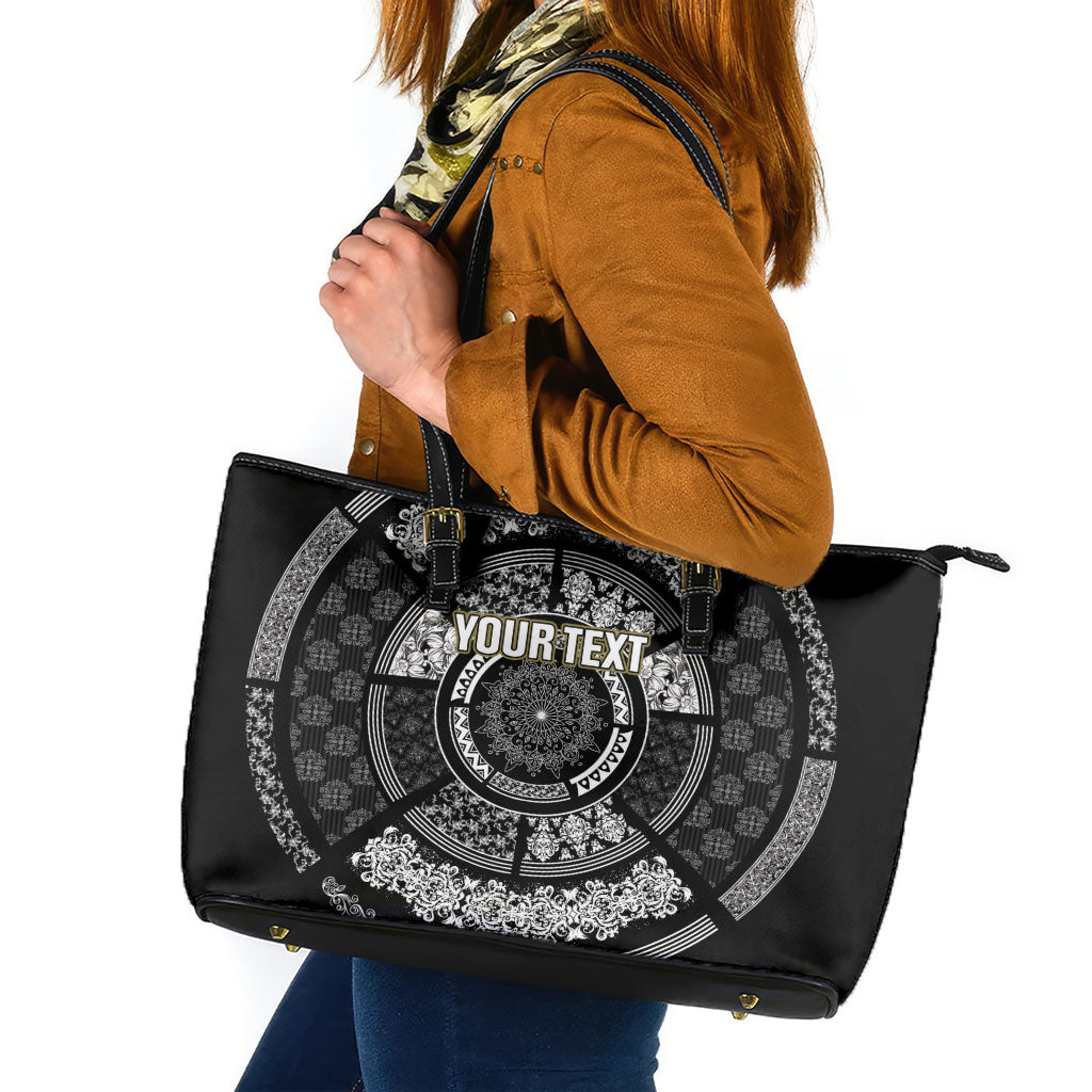 Italy Rugby Concept Custom Leather Tote Bag Black and White Mandala Inspired