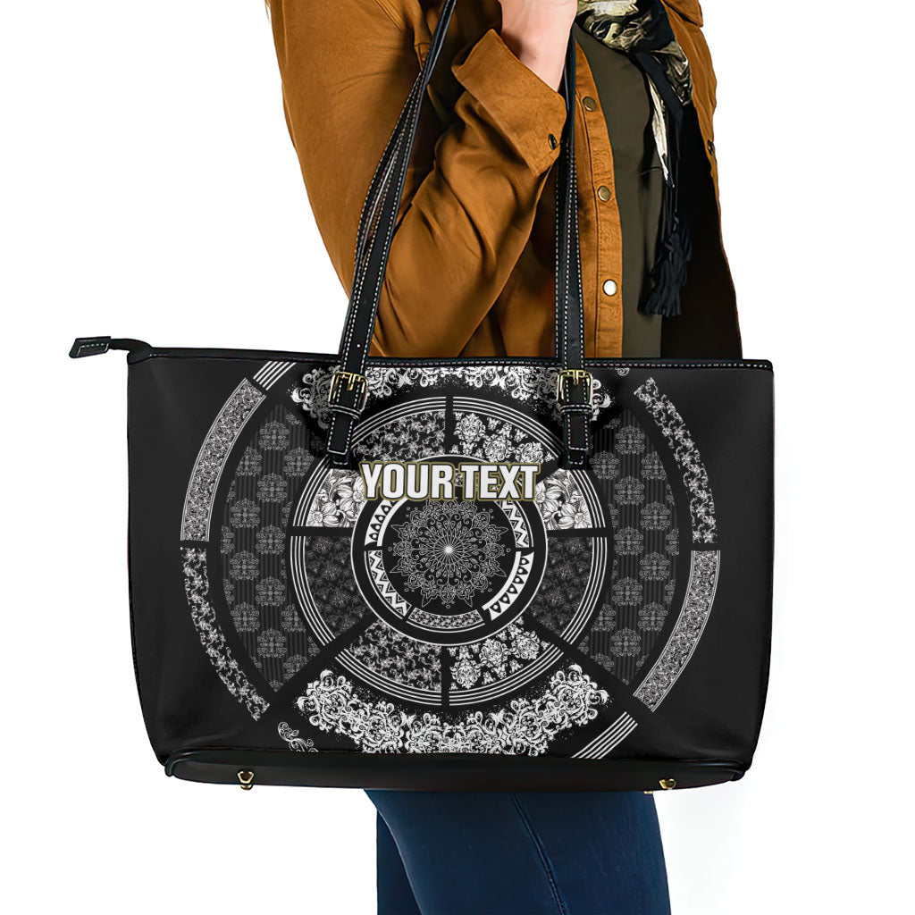Italy Rugby Concept Custom Leather Tote Bag Black and White Mandala Inspired