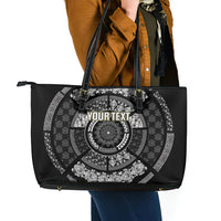 Italy Rugby Concept Custom Leather Tote Bag Black and White Mandala Inspired
