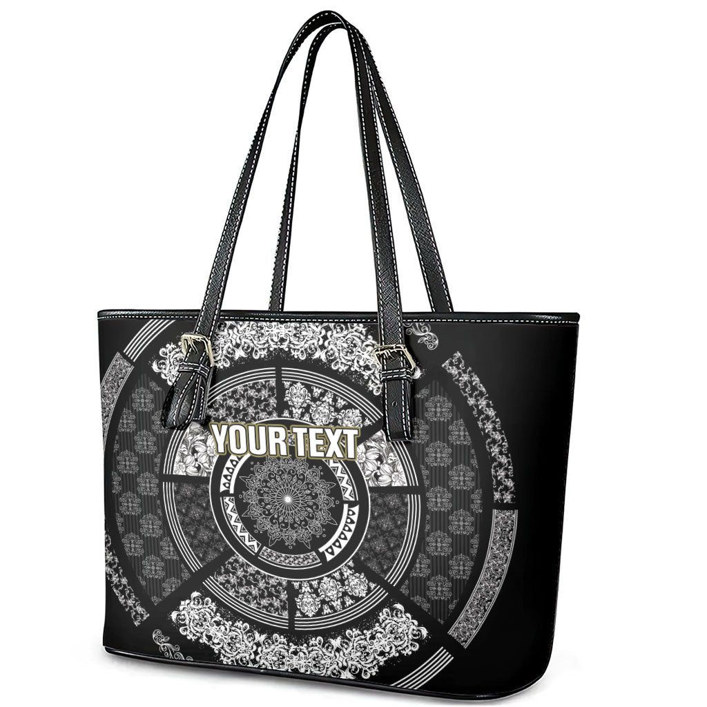 Italy Rugby Concept Custom Leather Tote Bag Black and White Mandala Inspired