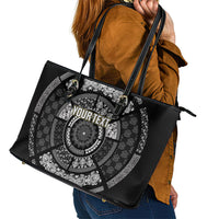 Italy Rugby Concept Custom Leather Tote Bag Black and White Mandala Inspired