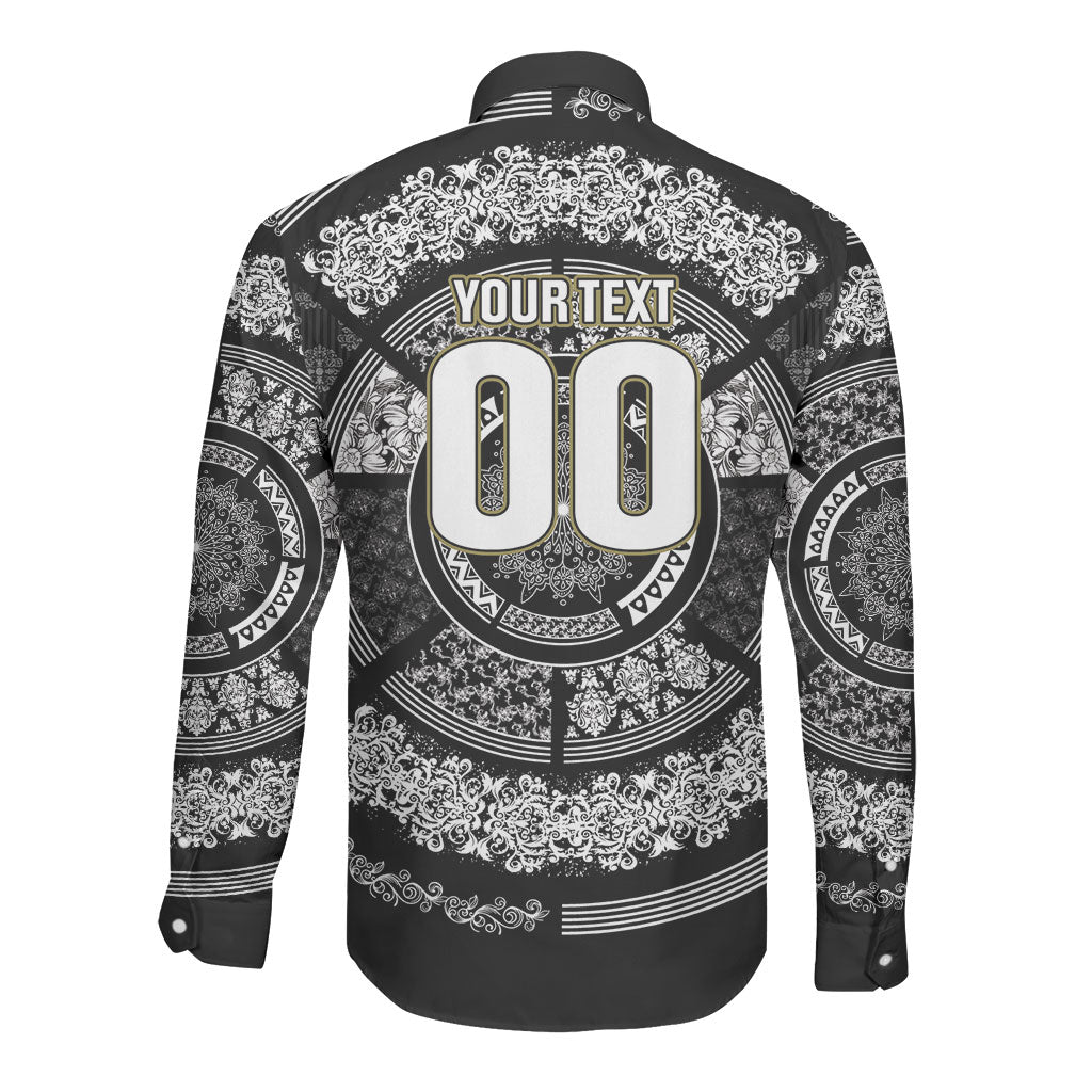 Italy Rugby Concept Custom Long Sleeve Button Shirt Black and White Mandala Inspired