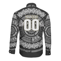 Italy Rugby Concept Custom Long Sleeve Button Shirt Black and White Mandala Inspired