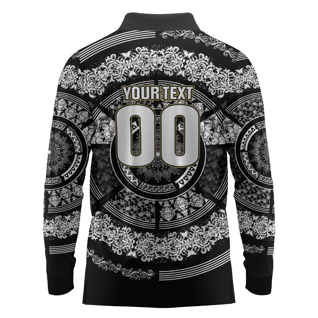 Italy Rugby Concept Custom Long Sleeve Polo Shirt Black and White Mandala Inspired
