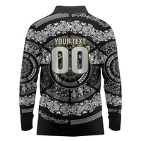 Italy Rugby Concept Custom Long Sleeve Polo Shirt Black and White Mandala Inspired