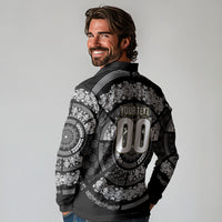 Italy Rugby Concept Custom Long Sleeve Polo Shirt Black and White Mandala Inspired