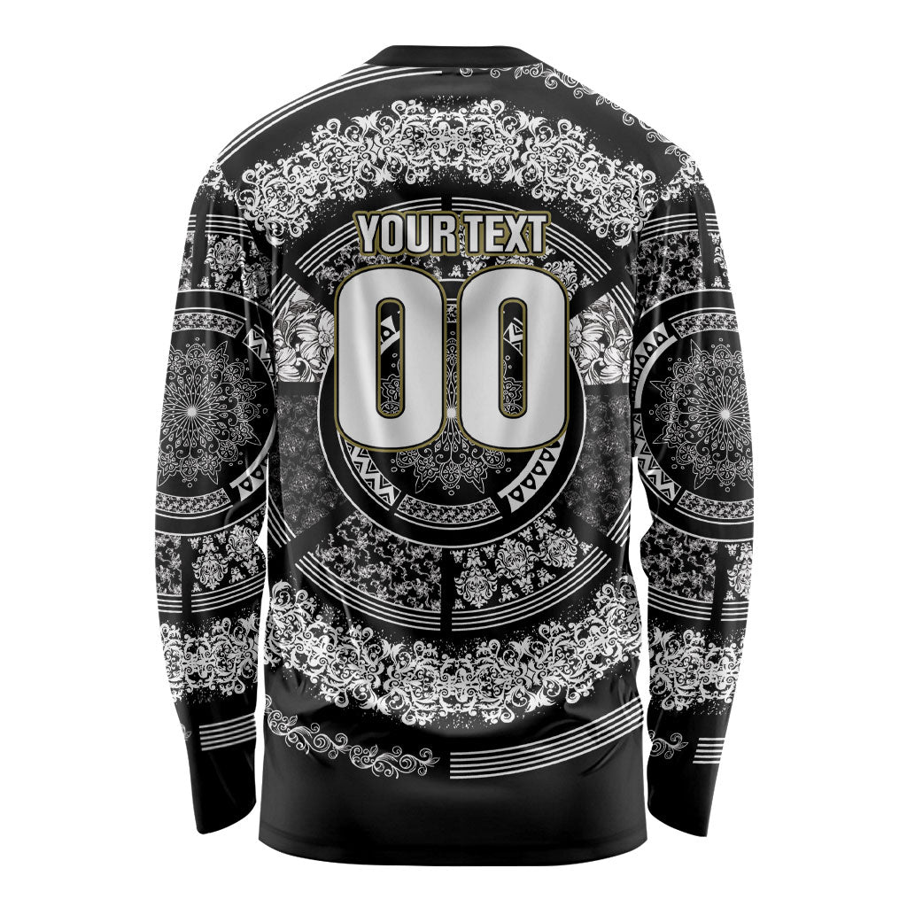 Italy Rugby Concept Custom Long Sleeve Shirt Black and White Mandala Inspired