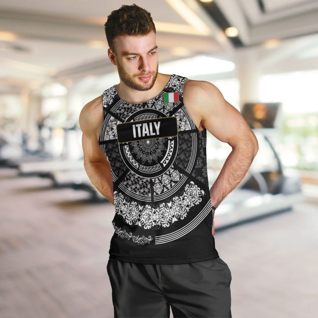 Italy Rugby Concept Custom Men Tank Top Black and White Mandala Inspired