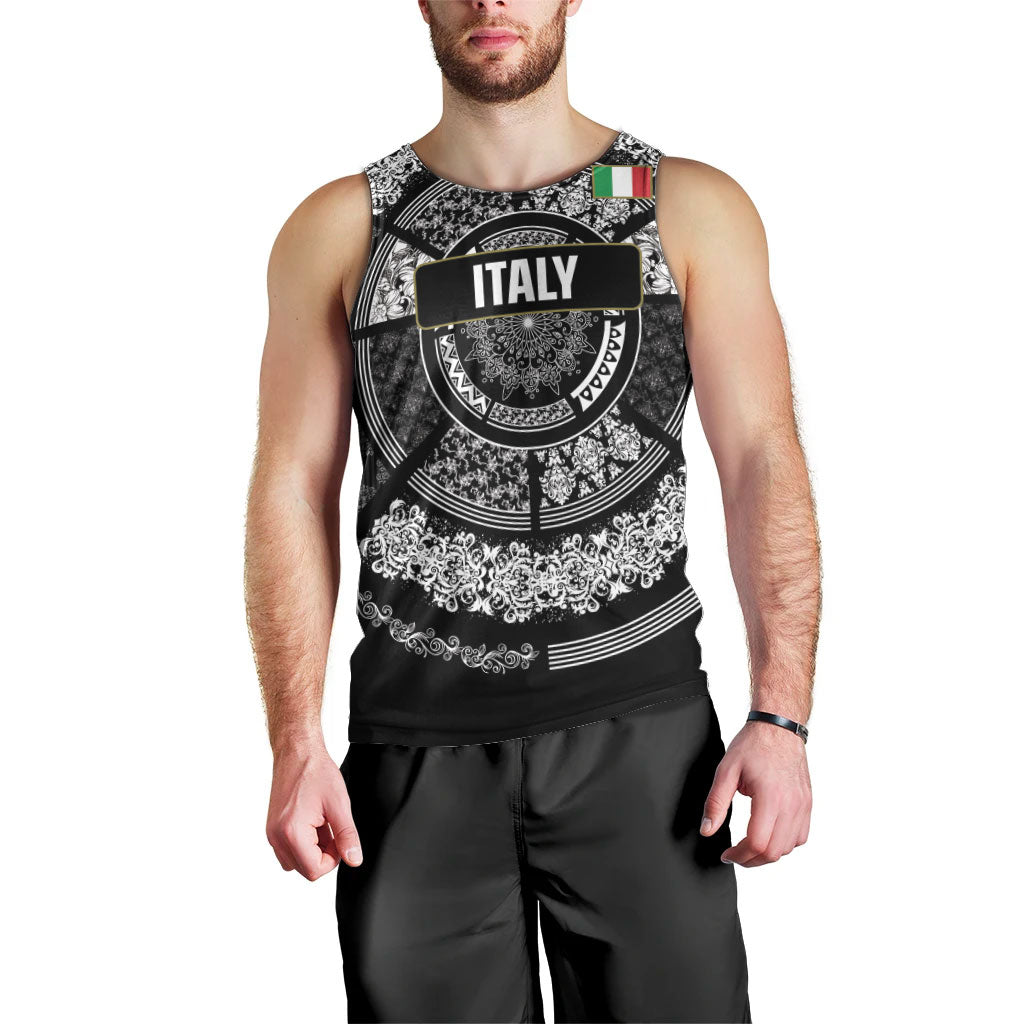 Italy Rugby Concept Custom Men Tank Top Black and White Mandala Inspired