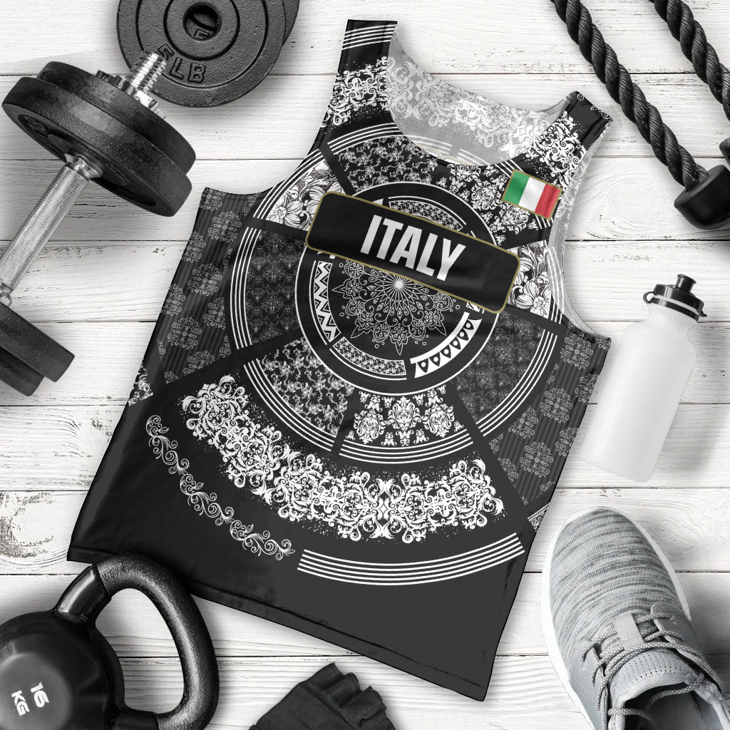Italy Rugby Concept Custom Men Tank Top Black and White Mandala Inspired