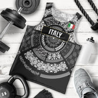 Italy Rugby Concept Custom Men Tank Top Black and White Mandala Inspired