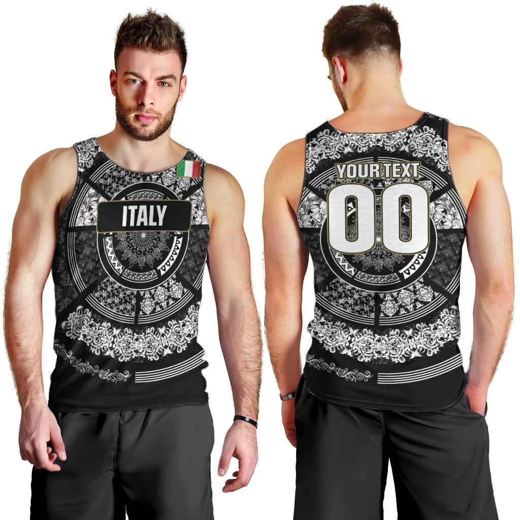 Italy Rugby Concept Custom Men Tank Top Black and White Mandala Inspired