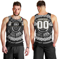 Italy Rugby Concept Custom Men Tank Top Black and White Mandala Inspired