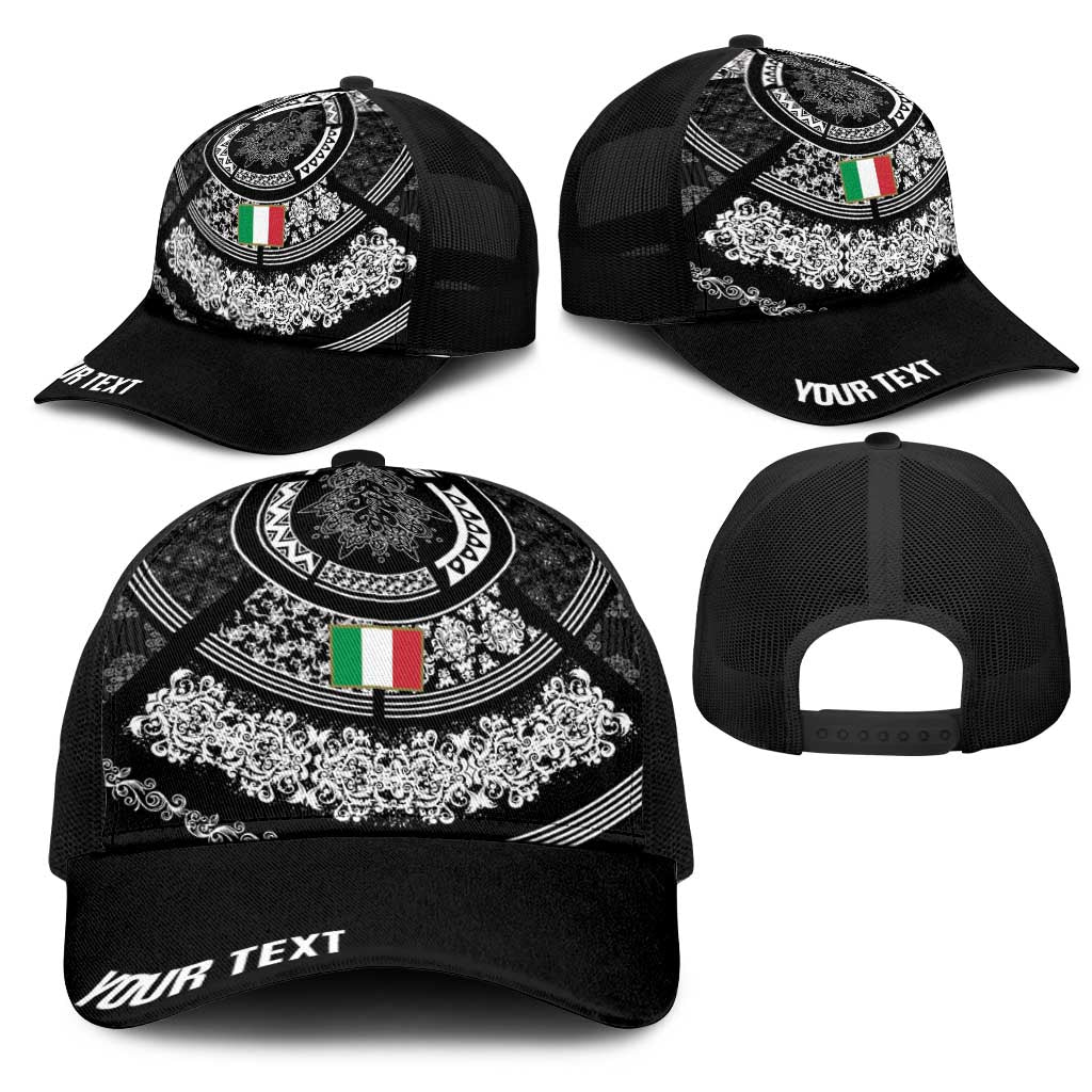 Italy Rugby Concept Personalized Mesh Trucker Cap Black and White Mandala Inspired