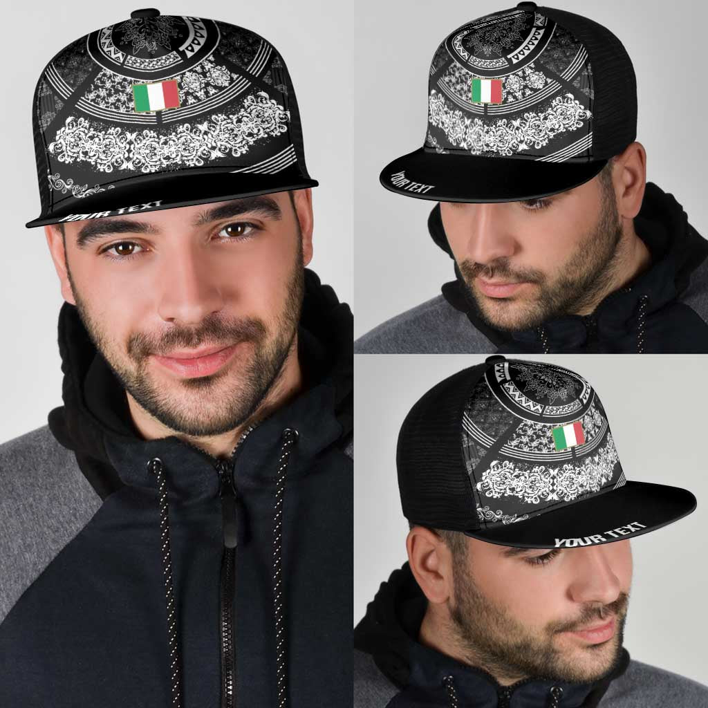 Italy Rugby Concept Personalized Mesh Trucker Cap Black and White Mandala Inspired