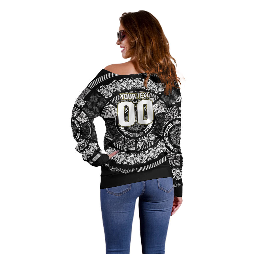 Italy Rugby Concept Custom Off Shoulder Sweater Black and White Mandala Inspired