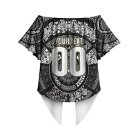 Italy Rugby Concept Custom Off Shoulder Wrap Waist Top Black and White Mandala Inspired