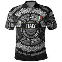 Italy Rugby Concept Custom Polo Shirt Black and White Mandala Inspired
