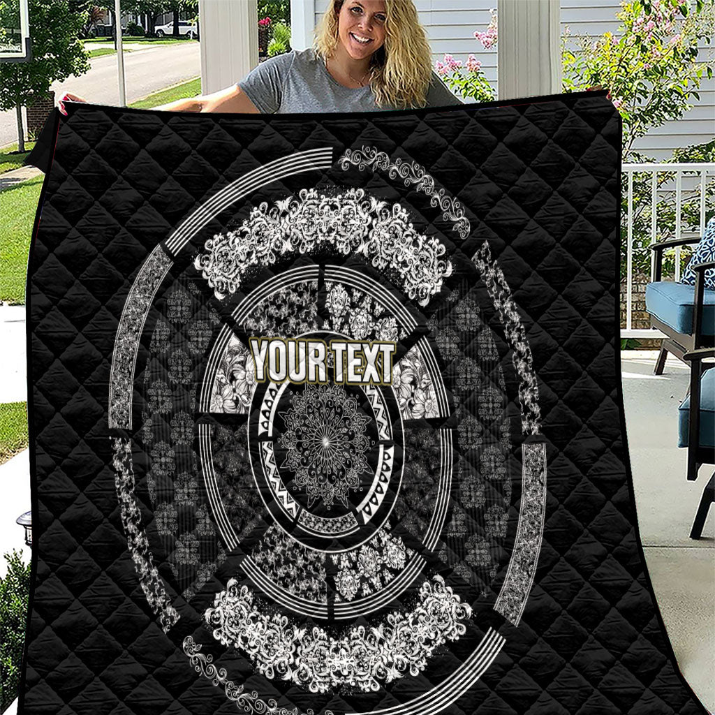 Italy Rugby Concept Custom Quilt Black and White Mandala Inspired