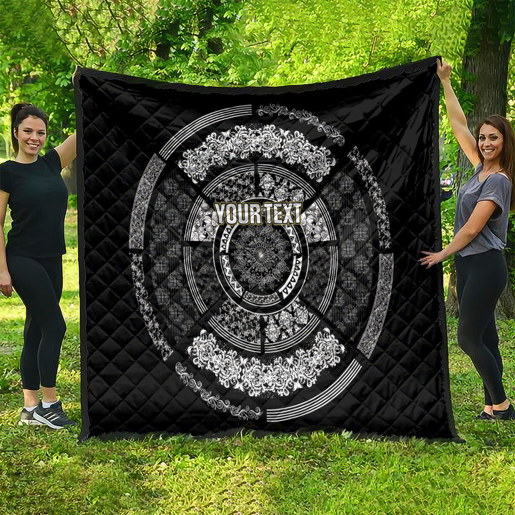 Italy Rugby Concept Custom Quilt Black and White Mandala Inspired
