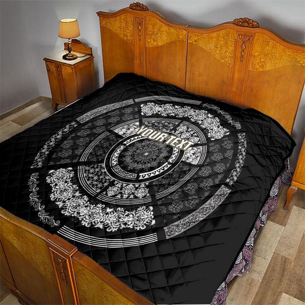 Italy Rugby Concept Custom Quilt Black and White Mandala Inspired