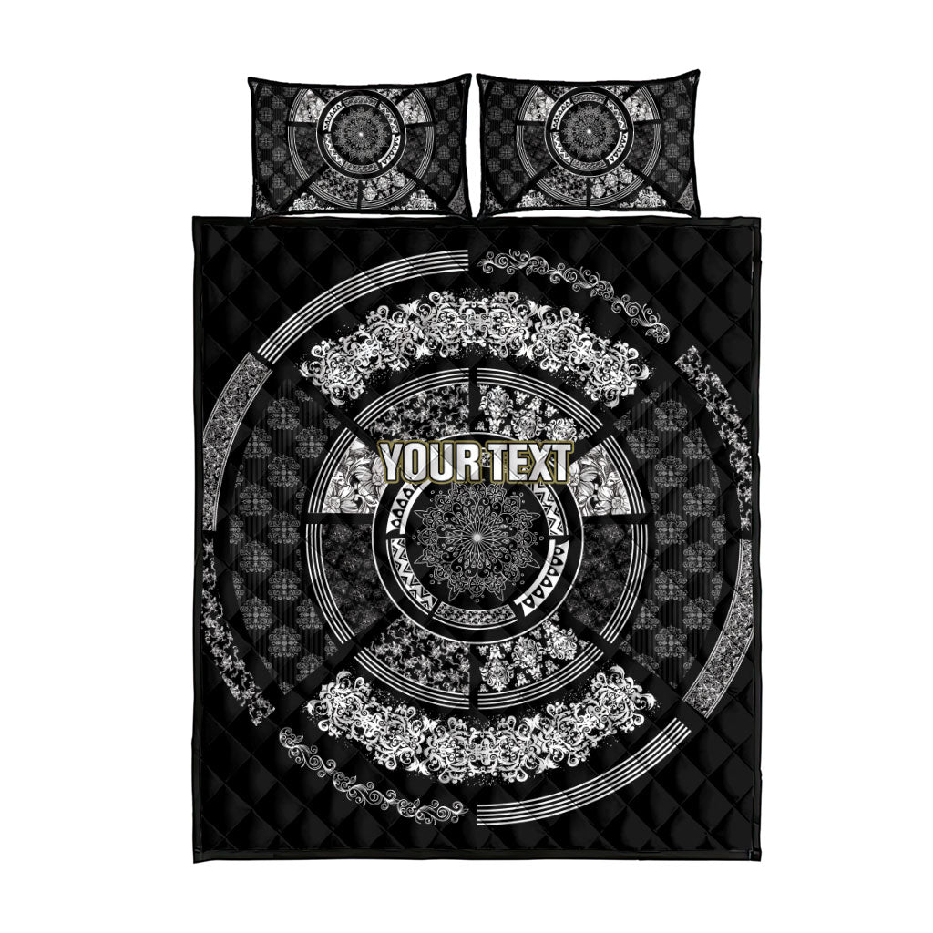 Italy Rugby Concept Custom Quilt Bed Set Black and White Mandala Inspired