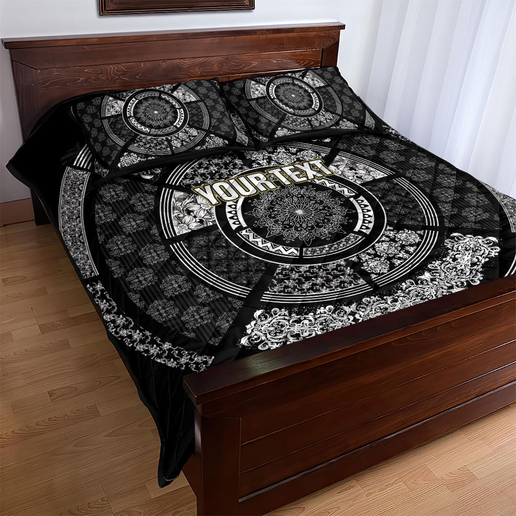 Italy Rugby Concept Custom Quilt Bed Set Black and White Mandala Inspired