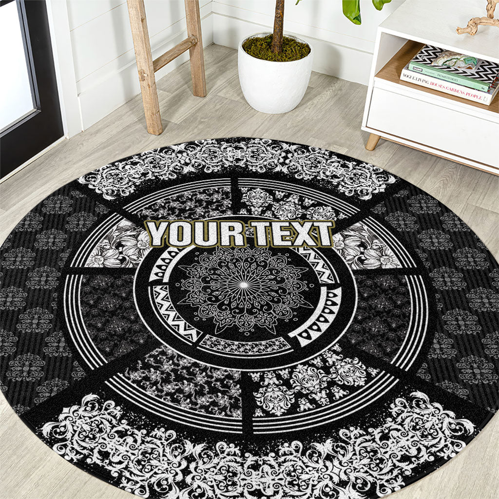 Italy Rugby Concept Custom Round Carpet Black and White Mandala Inspired
