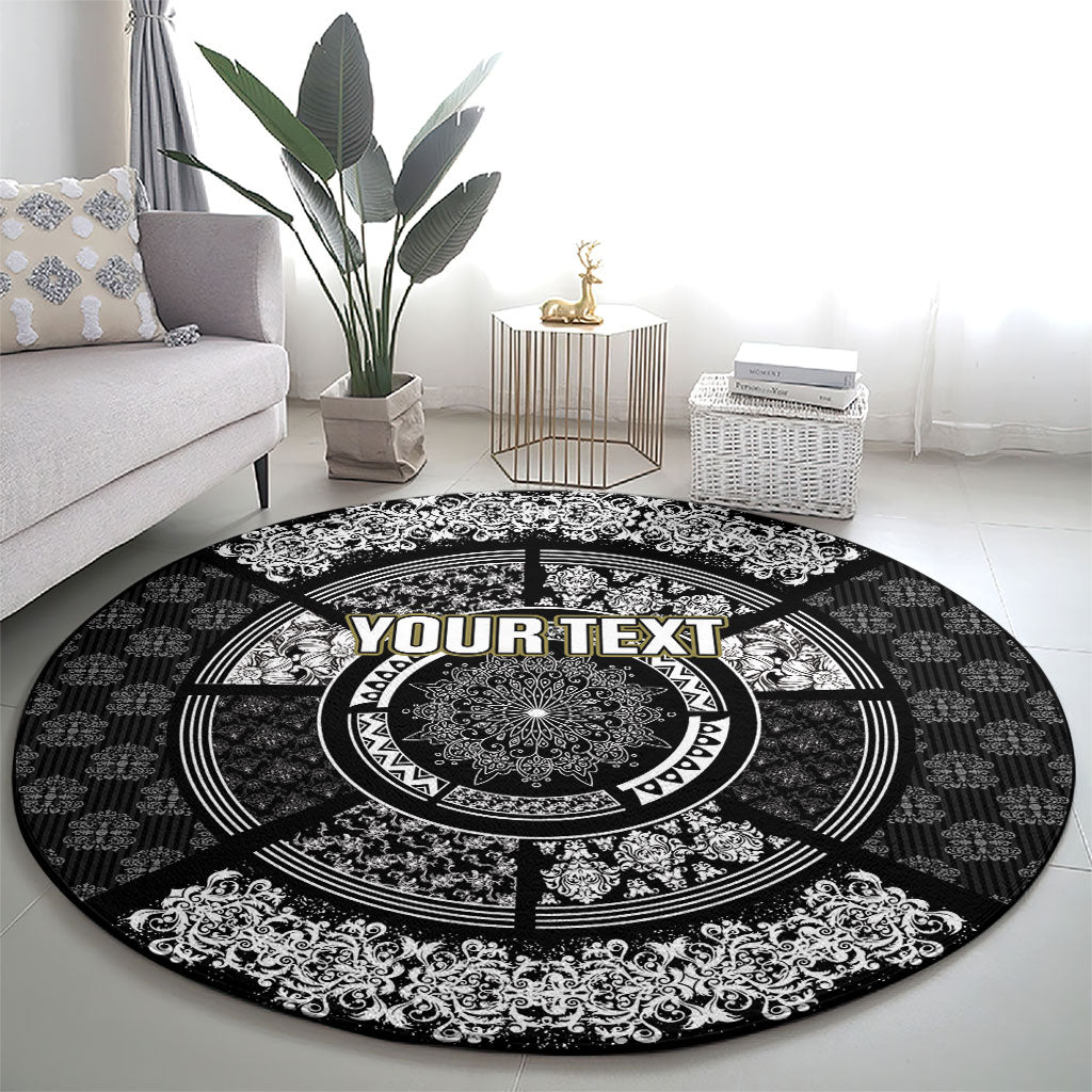 Italy Rugby Concept Custom Round Carpet Black and White Mandala Inspired