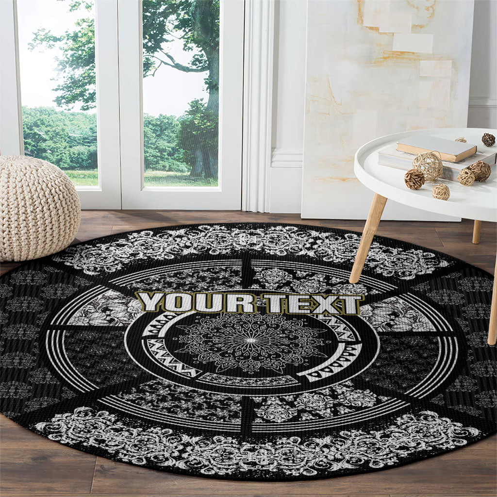 Italy Rugby Concept Custom Round Carpet Black and White Mandala Inspired