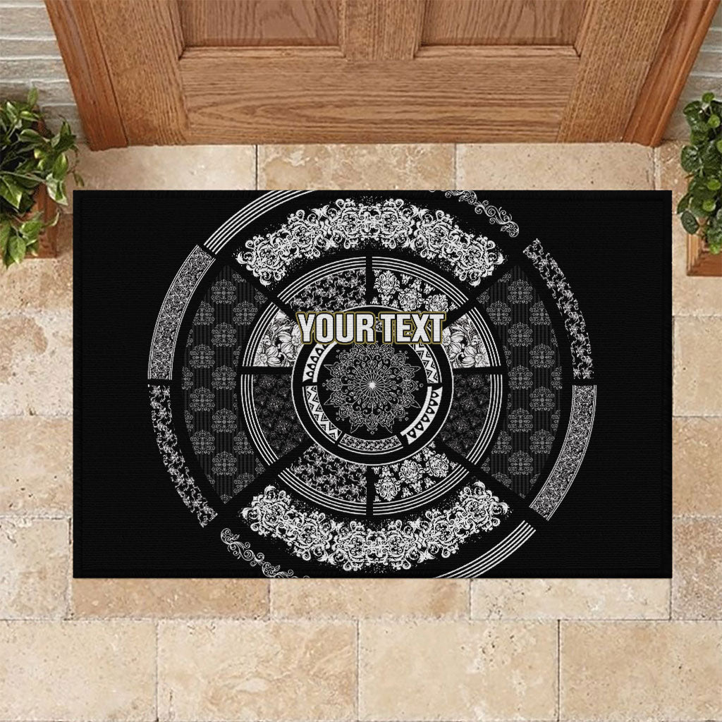 Italy Rugby Concept Custom Rubber Doormat Black and White Mandala Inspired