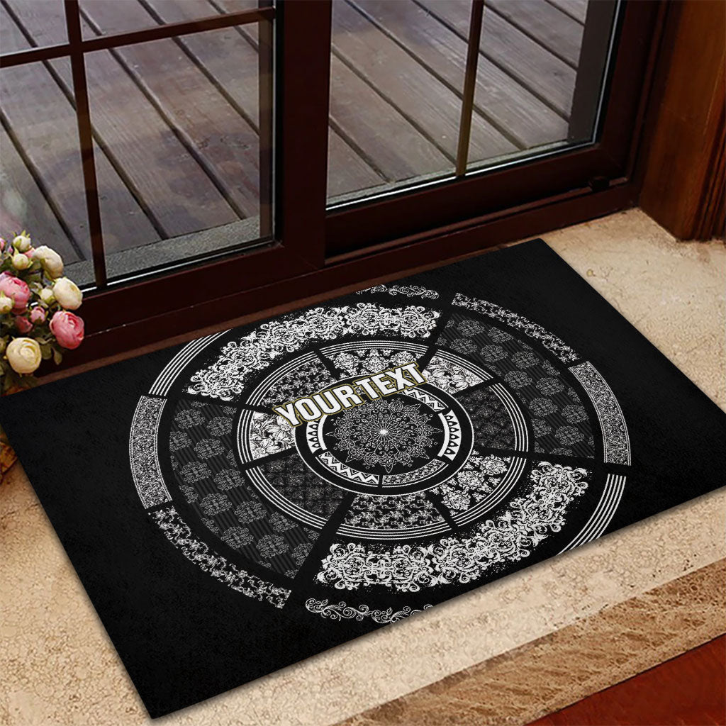 Italy Rugby Concept Custom Rubber Doormat Black and White Mandala Inspired