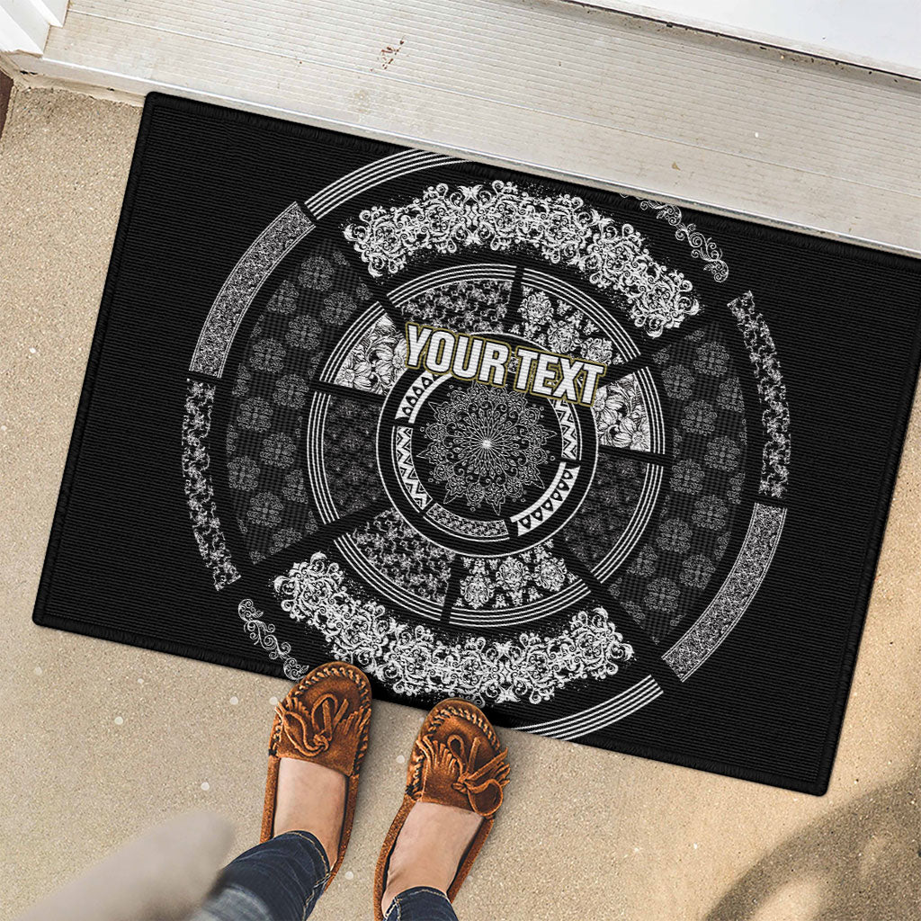 Italy Rugby Concept Custom Rubber Doormat Black and White Mandala Inspired